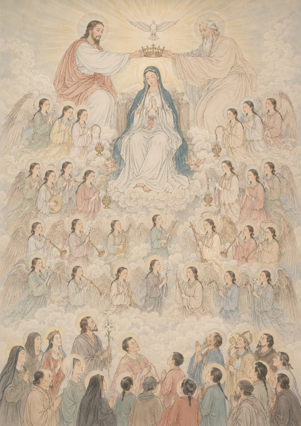 天主立圣母于九品天神之上，以为天地之母皇及世人之主保图像